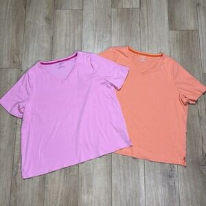 Lot 2 The Talbots Tee Womes Pink‎ V Neck 3XP 100%  Pima Cotton Short Sleeve